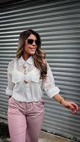 “HAILEY” METAL BUTTON DETAIL SHIRT